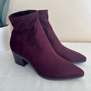New Franco Sarto Shaneen Burgundy Microsuede Fight Ankle Boots Women’s 5.5M